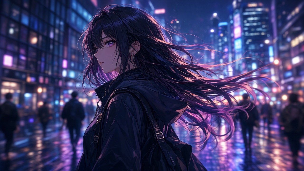 Anime city night scene
